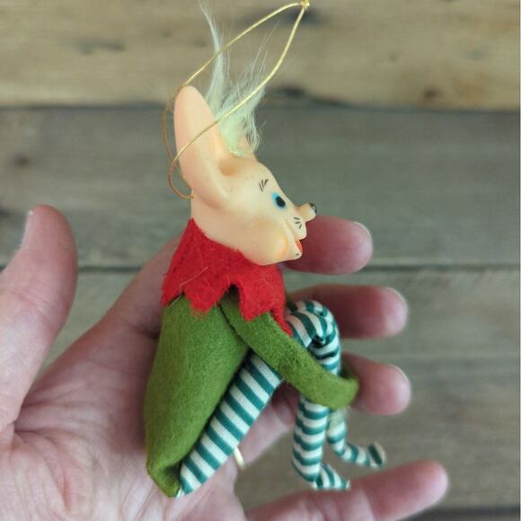 Vtg Kitschy Mouse Knee Hugger Christmas Ornament Made in Japan Anthropomorphic - Picture 3 of 10